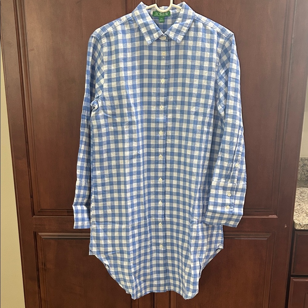 J. Crew Blue and White Checkered Shirt Dress